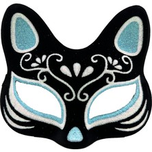 Markaon Üreticiniz Siyah Renk Süet Kaplama Üzeri Gümüş Mavi Simli Kedi Maskesi 17X14 cm YN1348