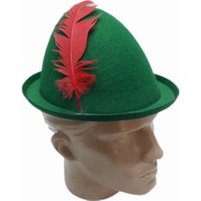 Markaon Üreticiniz Yeşil Renk Kırmızı Tüylü Peter Pan Şapkası Robin Hood Şapkası 24X23 cm YN1348