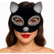 Markaon Üreticiniz Siyah Renk Gümüş Simli Süet Kaplama Kedi Maskesi 18X14 cm YN1348