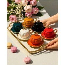 Yumuk Shop Balkabağı Seri Kapaklı 18 Parça Lüks Kahve Fincan Takımı