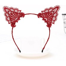 Markaon Üreticiniz Dantelli Kırmızı Kedi Tacı - Vintage Tarz Dantel Kedi Kulak YN1348