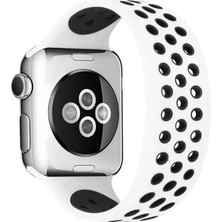 Markaon Üreticiniz Newface Apple Watch 38MM Ayarlı Delikli Silikon Kordon - Beyaz-Siyah YN1348