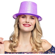 Markaon Üreticiniz Floresan Mor Renk Simli Uzun Fötr Melon Şapka 12 cm YN1348