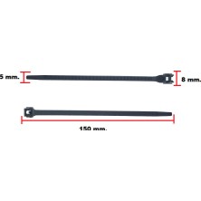 Gutsy Plastik Kelepçe Siyah Özel Çift Kilitli | 15 cm x 5 mm | Dayanıklı Kablo Bağı Cırt Kelepçe (10 Adet)