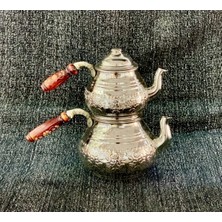 PremiumPort Bakır Çaydanlık Takımı, Işlemeli, Büyük Aile Boyu, 4-6 Kişilik, Kalaylı