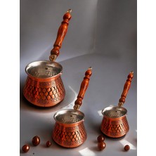 PremiumPort Bakır Işlemeli 3'lü Cezve Takımı, Şık ve Dayanıklı Mutfak Seti