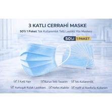 Decostyle 3 Katlı Cerrahi Maske 50'li 1 Paket Tek Kullanımlık Telli Lastikli Yüz Maskesi
