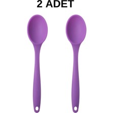 PudraLuna 2 Adet Büyük Boy Komple Silikon Kaşık 27 cm Yanmaz Yapışmaz Kaşık