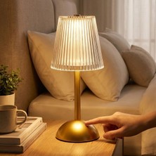 By Nevser® Uzun Klasik Çizgili Model LED Masa Lambası – Dokunmatik, 3 Renk Işık Modlu, Şarjlı Dekoratif Gece Lambası