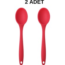 PudraLuna 2 Adet Büyük Boy Komple Silikon Kaşık 27 cm Yanmaz Yapışmaz Kaşık