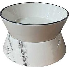 Little Friends Seramik Çift Katlı  Mermer Desenli  Mama Kabı 15 cm ( Mix )