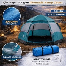 By Nevser® 4 Kişilik Otomatik Kamp Çadırı – Altıgen Tasarım, Çift Kapılı, Suya Dayanıklı, Hızlı Kurulumlu Geniş Aile Outdoor Çadırı 240X240X160 cm