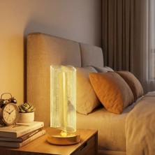 By Nevser® Dalgalı Silindirik Kristal Çizgili Model LED Masa Lambası – Gold Tabanlı, Dokunmatik, 3 Renk Işık Modlu, Şarjlı Modern Dekoratif Gece Lamba
