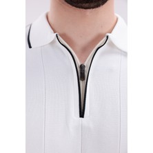Erkek Polo Yaka Fermuarlı Triko T-Shirt Günlük Rahat Kesim