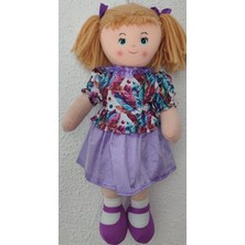 Vardem ​el Yapımı Örgü Saçlı Sevimli Bez Bebek - Mor Yıldızlı Elbise Detaylı