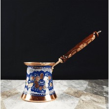 PremiumPort El Işlemeli Bakır Cezve, Erzincan Mavi, 3 Kişilik, Şık ve Zarif Tasarım