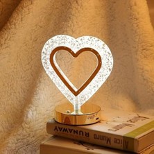 By Nevser® Kalp Şeklinde Kristal LED Masa Lambası – Dokunmatik, 3 Renk Işık Modlu, Şarjlı Mini Dekoratif Gece Lambası