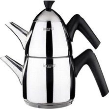 PremiumPort Büyük Boy Siyah Çaydanlık Takımı, Üst 1lt, Alt 2lt, Şık ve Kullanışlı