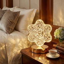 By Nevser® Çiçek Model Kristal LED Masa Lambası – Dokunmatik, 3 Renk Işık Modlu, Şarjlı Mini Dekoratif Gece Lambası