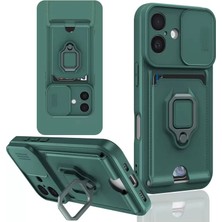 Decostyle Newface Apple iPhone 16 Kılıf Zuma Kartvizitli Yüzüklü Silikon - Yeşil