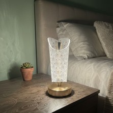 By Nevser® Açık Silindirik Kristal Damla model LED Masa Lambası – Gold Tabanlı, Dokunmatik, 3 Renk Işık Modlu, Şarjlı Modern Dekoratif Gece Lambası