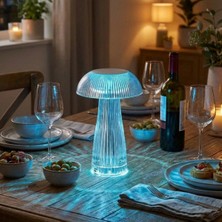 By Nevser® Şeffaf Mantar Model LED Masa Lambası –kumandalı Şarjlı, Dokunmatik, Rengarek Işık Modlu Dekoratif Gece Lambası