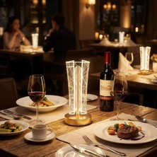 By Nevser® Iki Yandan Kavisli Silindirik Geometrik Çizgi Model kristal LED Masa Lambası – Dokunmatik, 3 Renk Işık Modlu, Şarjlı Dekoratif Gece Lambası