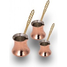 PremiumPort Bakır Kervan 3’lü Cezve Takımı, 4-5-6 No, Ince Makine Dövme, Kırmızı