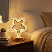 By Nevser® Içi Boş Yıldız Şeklinde Kristal LED Masa Lambası – Dokunmatik, 3 Renk Işık Modlu, Şarjlı Mini Dekoratif Gece Lambası