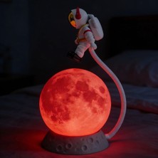 By Nevser® 3D Ay Üzerinde Astronot LED Gece Lambası – Dokunmatik 10 Renk Değiştiren Dekoratif Çocuk Odası Masaüstü Ay Lambası