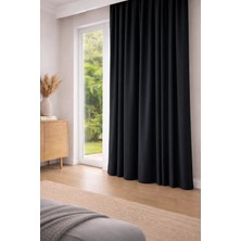Siyah Blackout Saten Karartma Perde Pilesiz Kornişli Kullanıma Hazır Fon Perde