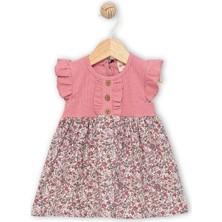 Baby Wood Düğmeli Fırfırlı Çiçek Desenli Yazlık Kız Çocuk Elbisesi