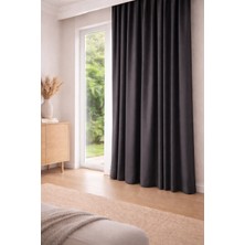 Antrasit Blackout Saten Karartma Perde Pilesiz Kornişli Kullanıma Hazır Fon Perde