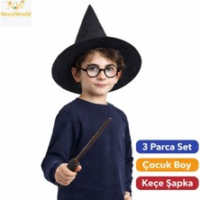 Markaon Üreticiniz Çocuk Seti (Siyah Keçe Şapka, Asa, Gözlük) YN1348