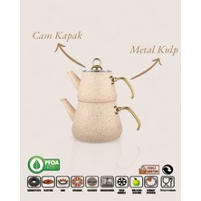 PremiumPort Gold Kulplu Granit Kaplama Cam Çaydanlık, Şık ve Dayanıklı Tasarım