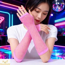 Markaon Üreticiniz 80’ler 90’lar Retro Neon Pembe File Parmaksız Eldiven 26 cm YN1348