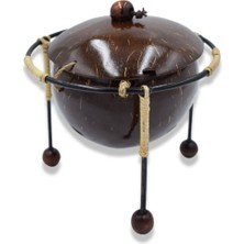 WoodBay Hindistan Cevizi, Şekerlik,dekoratif Hediye, Kapaklı, Coconut Metal Ayaklı