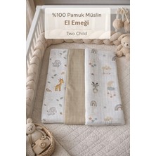Two Child Çok Amaçlı El Emeği 3'lü Müslin Örtü Set, %100 Pamuk, Yenidoğan Bebek Battaniyesi 80*90 cm