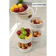 Lumindra Metal Sebzelik 5 Katlı Tepsili Açılır Metal Patates Soğan Meyvelik Sepeti Rafı Beyaz
