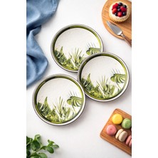Grandora Yeşil Tropikal Desenli Pasta Tabağı Seti 6 Adet 20 cm - Modern Şık Sunum Tabakları