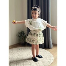 Butik Kız Çocuk 3 Boyutlu Çiçek Desenli Etekli 2'li Takım