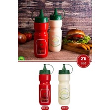 Flora 2’li Sos Şişesi Seti 660 Ml, Kapaklı Plastik Ketçap ve Mayonez Şişesi Şef Sosluk 2’li Set