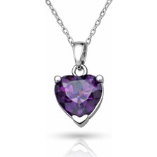 Gümüş Mor Taşlı Kalpli Kadın Kolye
