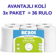Lims Store Bezos Professional Mini Jumbo Tuvalet Kağıdı 36 Rulo | 2 Katlı | %100 Selüloz | Endüstriyel &amp; Ev Tipi Kullanım 3X12RULO