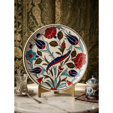 Anka Select El Yapımı Iznik  Çini Desenli Dekoratif  Tabak - Lale ve Karanfil Motifli 25X 25