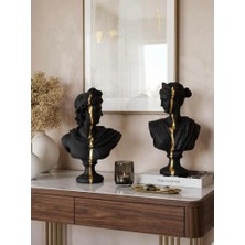 Mirsa Global Dekoratif Apollo Diana Büst Biblo – Antik Yunan Heykel Tarzı, Biblo Gold Detaylı Lüks Salon Konsol Süs Objesi ( Polyester)
