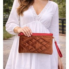Ky Atelier Kahverengi Kumaş Kapitone Portföy Çanta- El Yapımı Clutch- Abiye & Günlük Kullanım- Şık Kadın Çanta