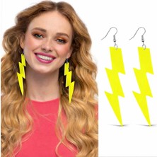 Fırsatkolik 80’ler 90&amp;#39;lar Retro Neon Sarı Şimşek Küpe 10 cm