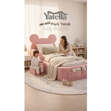 Yatella Luxury Tedyy Baza ve Başlıklı Montessori Full Sünger Yatak Seti 90 x 190 Pembe