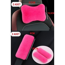 Pembe Peluş Oto Boyun Yastığı ve Emniyet Kemer Pedi Seti (4 Parça)